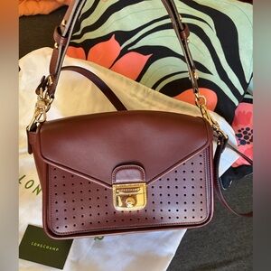 Longchamp Burgundy Crossbody Bag with Gold Accents